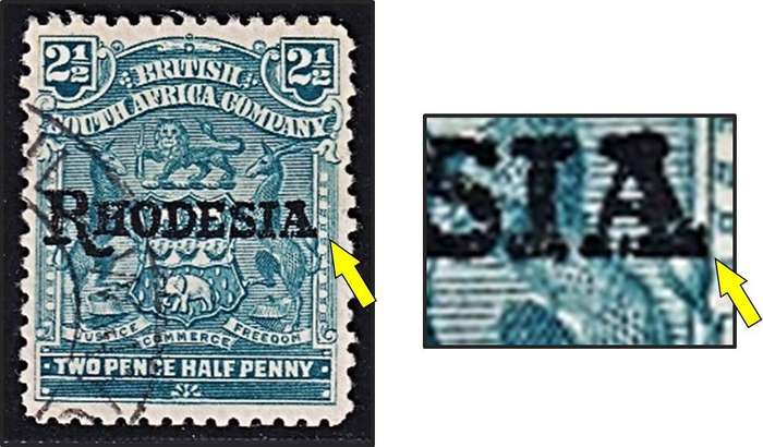 1909 BSAC 2½d Used Variety CC.99a - No Stop after "A" in RHODESIA