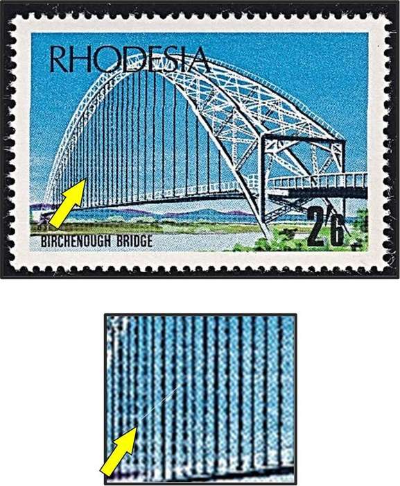 1969 Rhodesia 2/6 UMM(**) Flaw - Diagonal White Line in Pilons