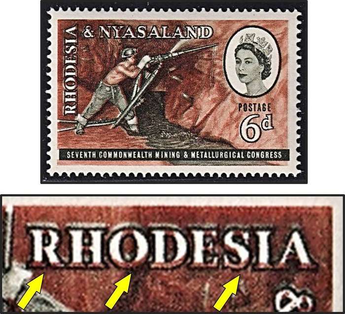 1961 Rhodesia & Nyasaland 6d UMM(**) Variety - Prominent Colour Shift