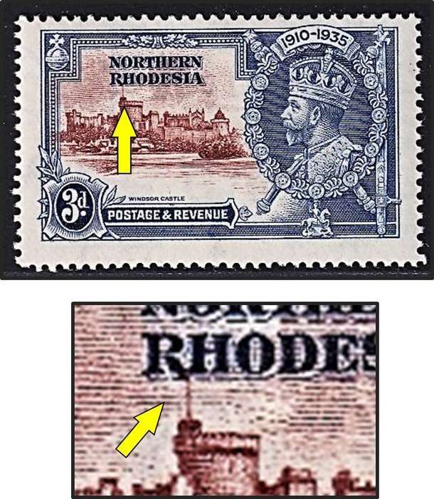 1935 Northern Rhodesia 3d MM(*) Variety - Vignette Shift, Flag Shifted into RHODESIA