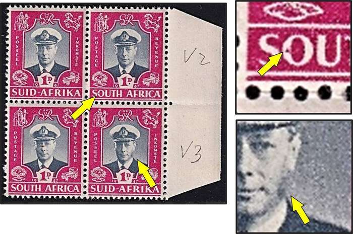 1947 Union 1d UMM(**) UHB Var.2 (Dot in "O") & Var.3 (Whiskers on Cheek) - Nice Combo
