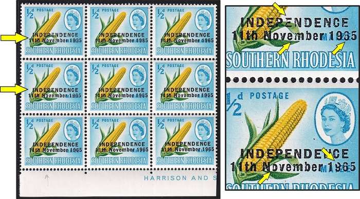 1965 Rhodesia ½d UMM(**) Block - Broken Lettering in First 2 Vertical Stamps