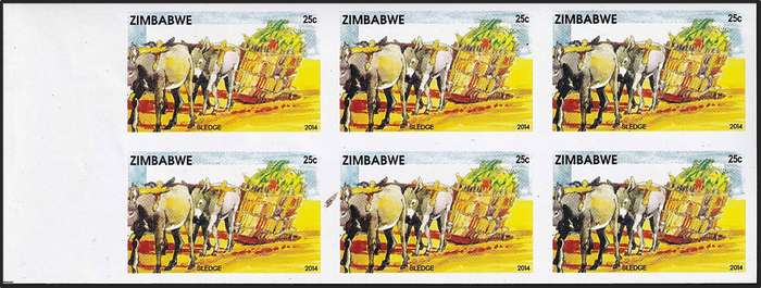 2014 Zimbabwe UMM(**) 25c Donkeys Marginal IMPERFORATE Block of 6