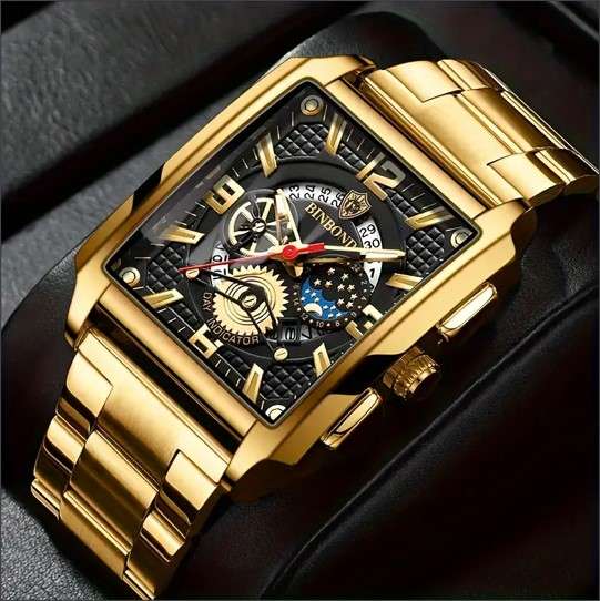 Binbond Rectangular Men's Casual Quartz Watch With Luminous Hands - Shockproof, Alloy Band, Analog D