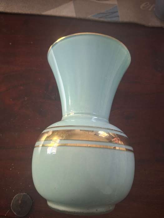 Turquoise and Gold French Glass Vase