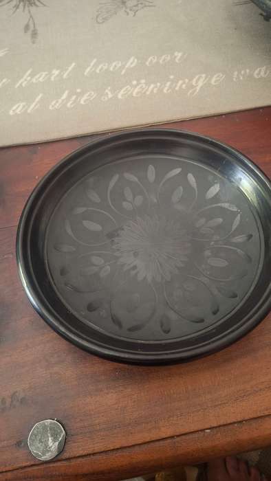 Vintage handmade black stone carved plate