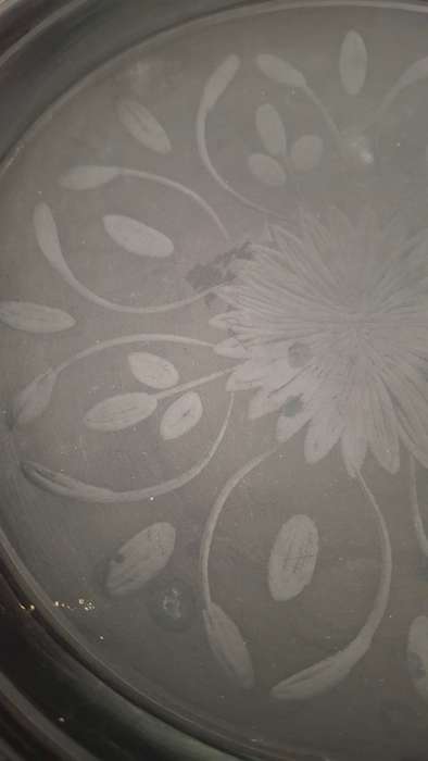 Vintage handmade black stone carved plate