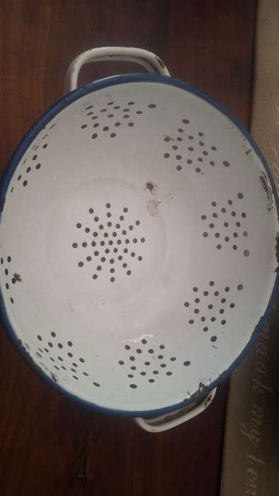 Vintage colander blue and white