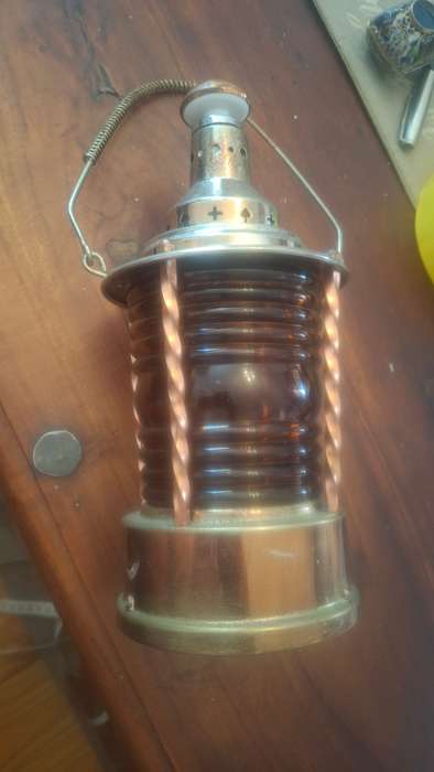 Vintage Brass Lantern Lamp Decanter Amber Glass Music Box Marine Ship Liquor