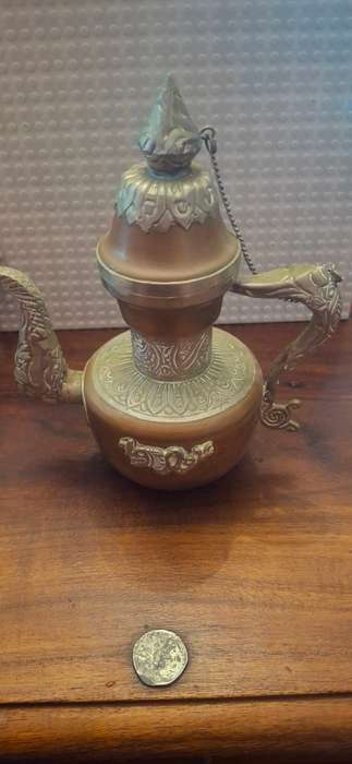 Vintage Tibetan Dragon Teapot Ornate Hand Made Copper Nickel Brass Urn Ewer