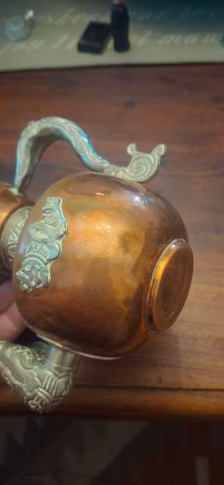 Vintage Tibetan Dragon Teapot Ornate Hand Made Copper Nickel Brass Urn Ewer