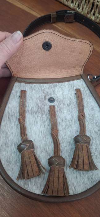 Vintage Made in Scotland Viking Medieval Leather Rabbit Fur Waist Pouch Bag Rare