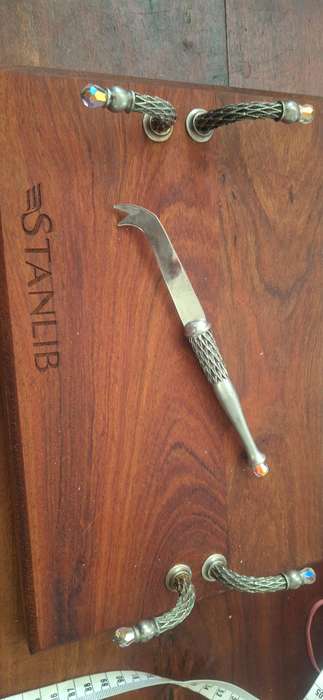 Wooden cheese plate with knife