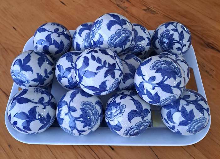 Blue and White Ceramic Balls - 10 cm diameter