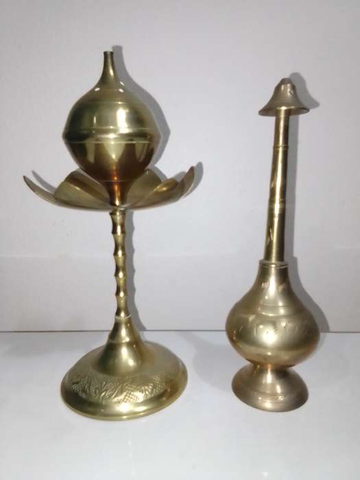 2 x Elegant Vintage Brass Perfume Rose Water Sprinkler|Old Brass Perfume Bottles Essence Holders.