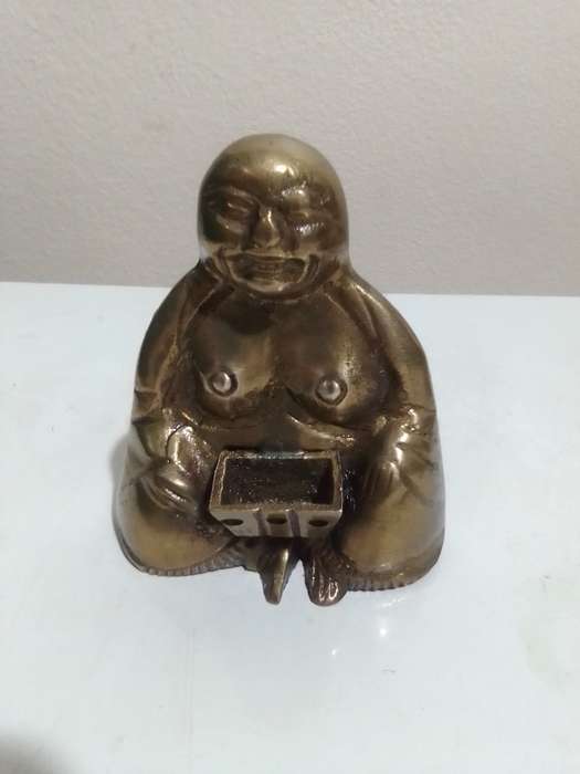 Collectible brass. A large Brass Moon Face pin tray + Rare Brass Budai Incense burner, All original
