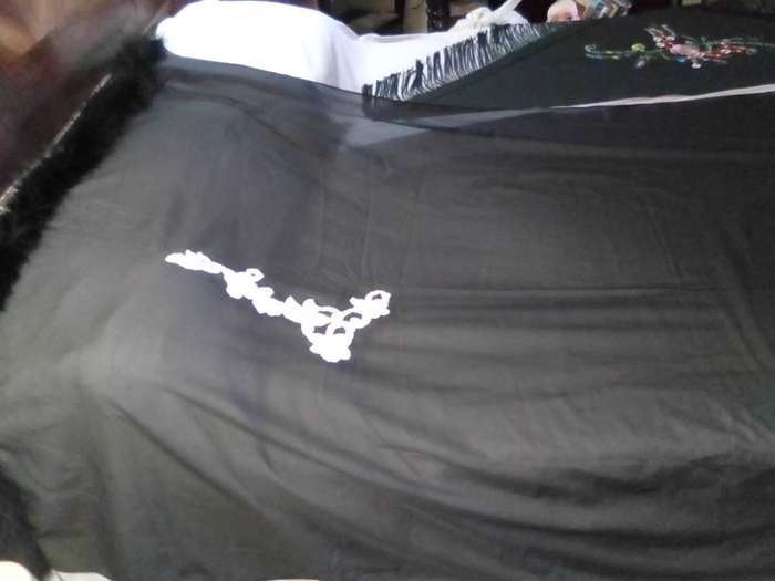 Black Satin large Oblong Shawl or Wrap and a Triangular Black vintage Manton de Manila shawl.