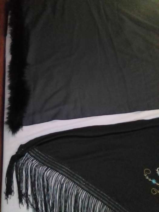 Black Satin large Oblong Shawl or Wrap and a Triangular Black vintage Manton de Manila shawl.