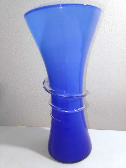 Blue Vase with glass rope around the middle