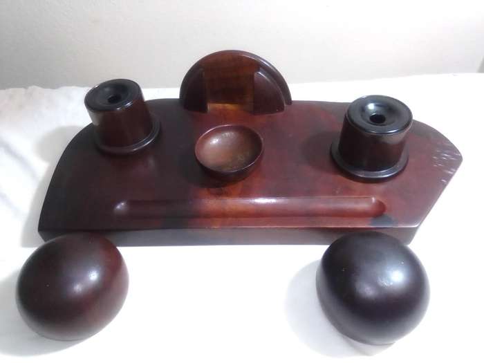 A Unique Vintage Stinkwood Desk organiser, with Inkwells. In excellent condition for its age.