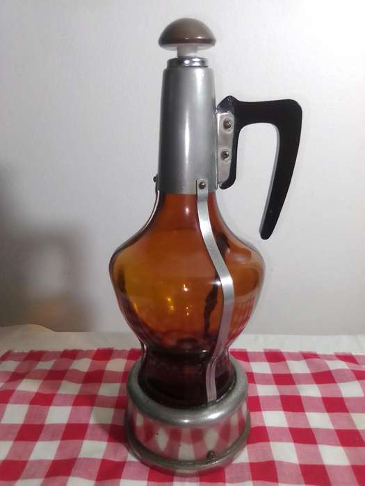 Vintage Musical Art Deco Glass Brass Decanter Liquor Bottle Plays the tune Little Brown Jug