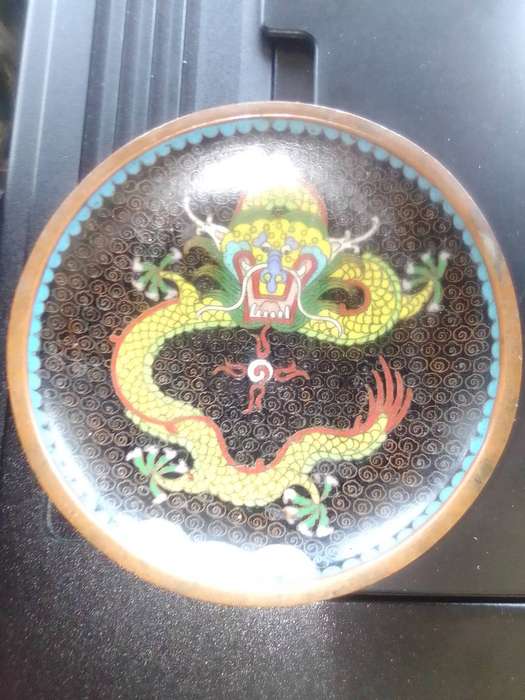 1900's Vintage Chinese Cloisonné very small pin Dish decorated with dragon and floral scenes
