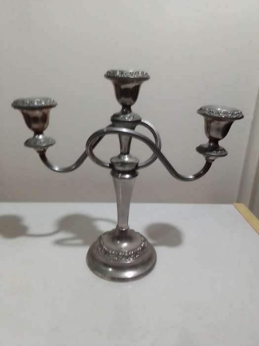 Silver Plate Candelabrum 3 Arm, with three removable cups with intricate decorations.