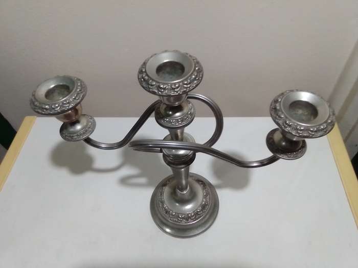 Silver Plate Candelabrum 3 Arm, with three removable cups with intricate decorations.