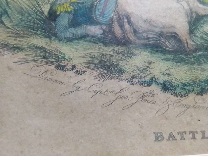 Battle of Waterloo. Advance of the British lines. 18 June 1815. Print original by Samuel Mitan.