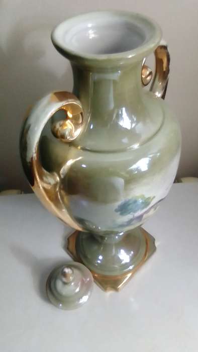 Antique 1900's French Style Art Nouveau Vase Ornate 10k Gold Gilded Lidded two handles with Patina.