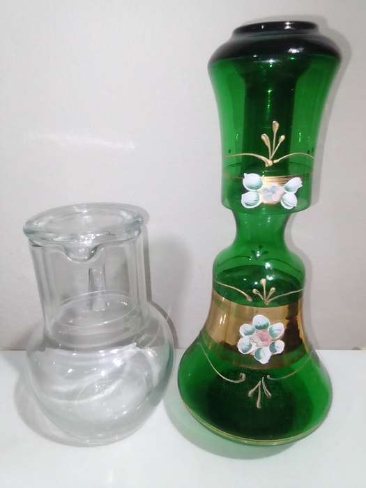 Wow Venetian made in Italy a green hand blowen Carafe's night stand bottles & matching glass.