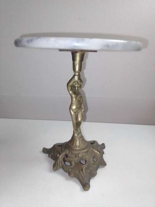 Old vintage small Cherub stem brass and marble stand