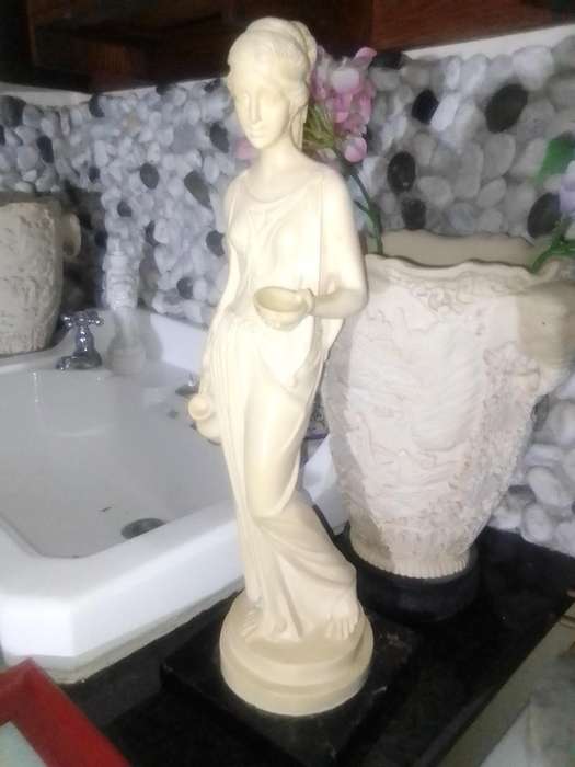 Large vintage. Stamped: A Santini. Greek Lady with jug/Bowl on a Correra marble base. 44cm Tall.