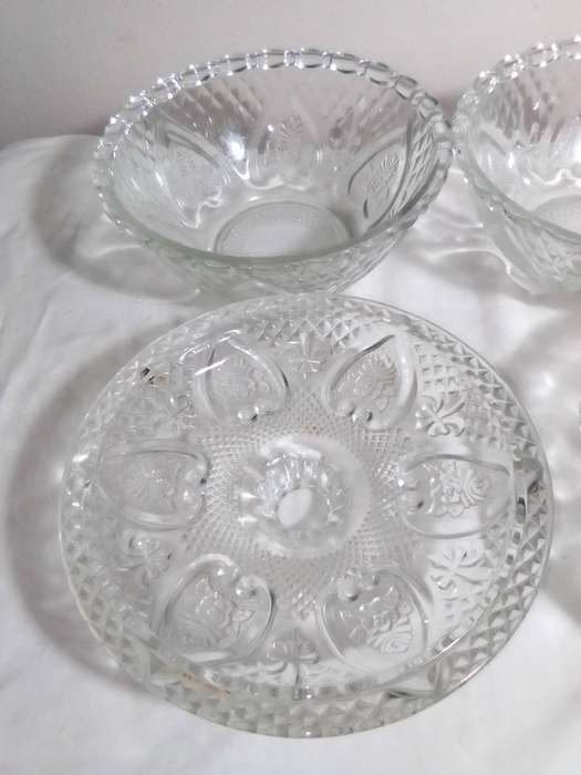 Wow! 1970s x 2 vintage Indonesia FNS glass lidded bowls for the condiments on the dressing table.
