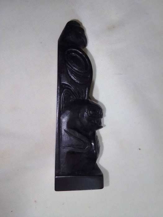 Tiki Idol god. Black Aztec carved statue Mayan stone. A black Onyx Dolfin & large Idol + small Haida