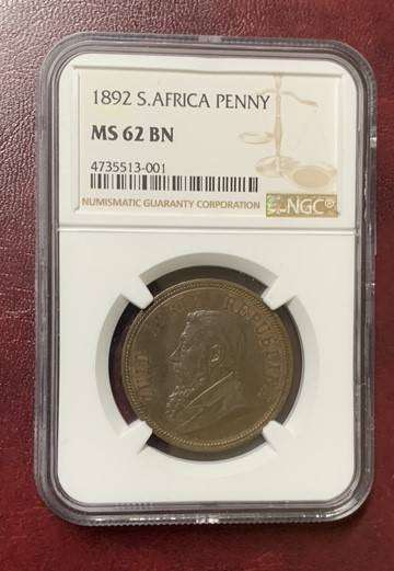 !!! ZAR 1892 1 Penny NGC MS62 BN !!!