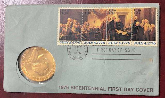" USA 1976 Bi-Centennial First Day cover with Brass Medallion "