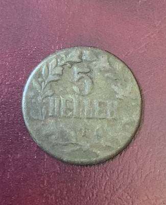 !!! German East Africa 1916 T 5 Heller Tabora Emergency Coinage Thin Variant !!!