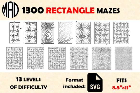 1300 Rectangle Mazes and Solutions SVG
