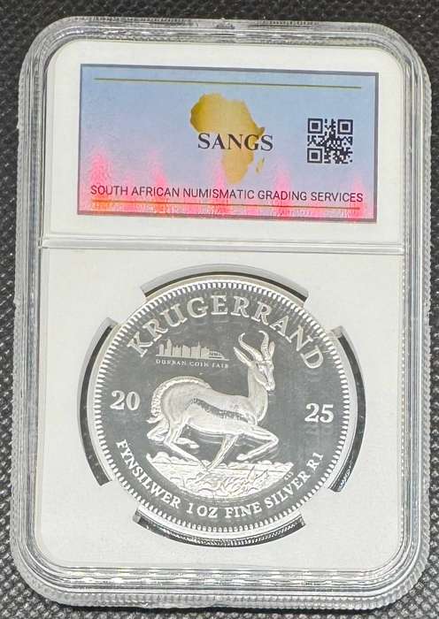 2025 KRUGERRAND PRIVY MINT MARK *DBN*1oz FINE Silver - PF70 1ST RELEASE LABEL GRADED BY SANGS & COA