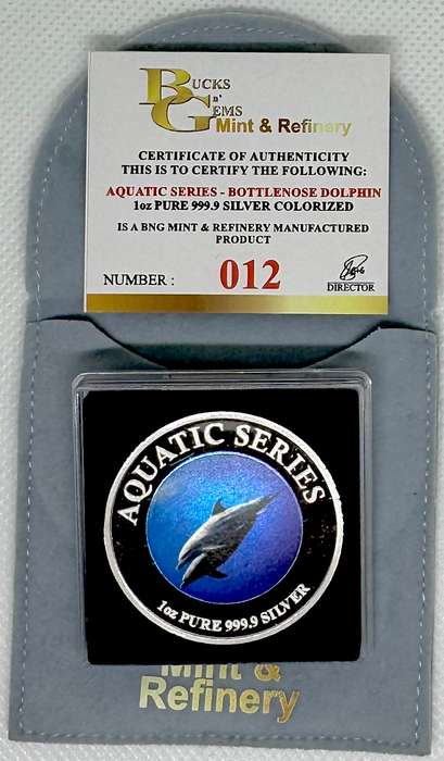1oz SILVER 999.9 FINE - 2024 AQUATIC SERIES OF SOUTH AFRICA "BOTTLENOSE DOLPHIN "CERTIFIED & BAG