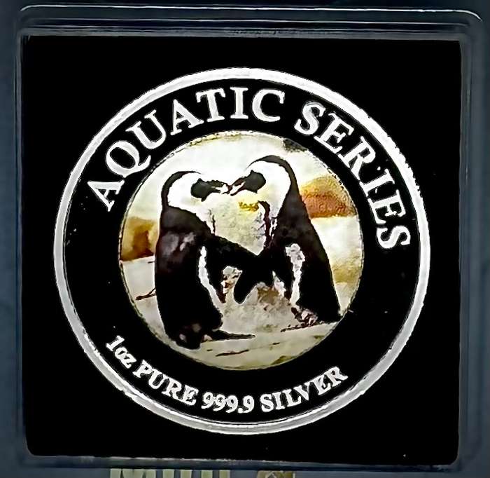 1oz SILVER 999.9 FINE - 2024 AQUATIC SERIES OF SOUTH AFRICA "AFRICAN PENGUIN "- CERTIFIED & MINT BAG