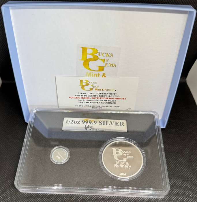 2024 AQUATIC SERIES OF SA TWIN SET *BOTTLENOSE DOLPHIN* 1oz+1/2oz+1/10oz SILVER CERTIFICATE & BOX