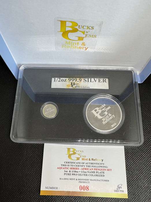 2024 AQUATIC SERIES OF SA TWIN SET *AFRICAN PENGUIN* 1oz+1/2oz+1/10oz SILVER 999.9 FINE - COA + BOX