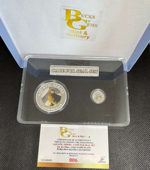 2024 AQUATIC SERIES OF SA TWIN SET *CAPE FUR SEAL * 1oz+1/2oz+1/10oz SILVER CERTIFICATE & BOX