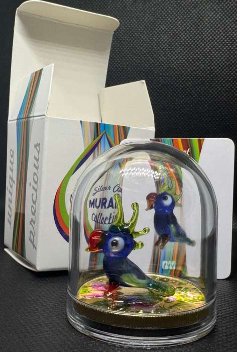 1oz CANADA MURANO 1OZ SILVER & PARROT FIGURINE SET + DOME, BOX & CERTIFICATE