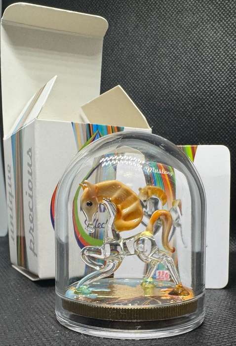 1oz CANADA MURANO 1OZ SILVER & MUSTANG FIGURINE SET + DOME, BOX & CERTIFICATE