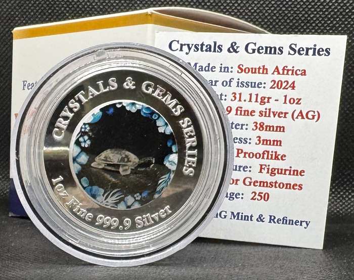 1oz PURE 999.9 SILVER CRYSTALS & GEMS COLORIZED SERIES IN DOME "SWAROVSKI BABY TURTLE " CERTIFIED &