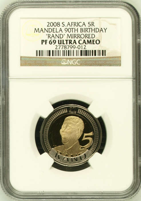 2008 MANDELA 90th BIRTHDAY R5 COIN - PF69 ULTRA CAMEO- NGC GRADE