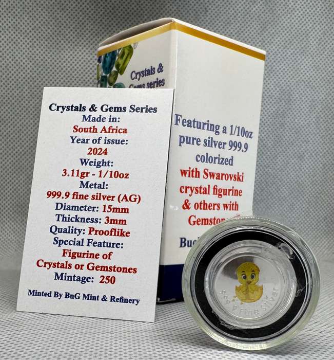1/10oz 3.11gr PURE 999.9 SILVER CRYSTALS & GEMS COLORIZED SERIES IN DOME "SWAROVSKI CHICKS